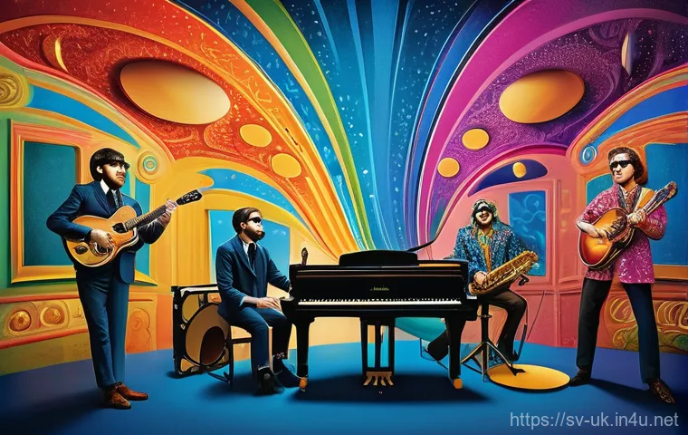 비틀즈 음악사적 의미 - **Prompt:** A vibrant, high-energy photograph capturing the early 1960s "Beatlemania" era. Four yout...