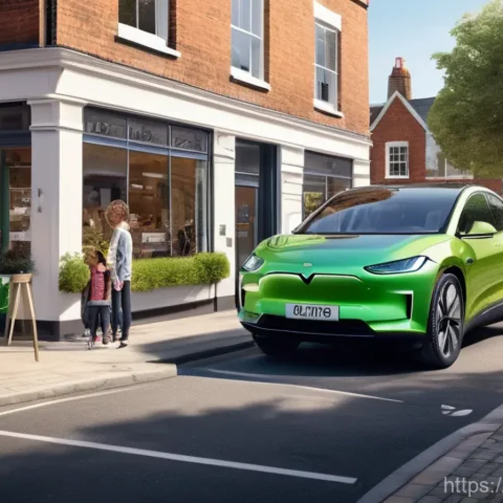 영국의 전기차 보급률 - **Prompt: "A vibrant, sunny street scene in a modern British town, depicting diverse individuals and...