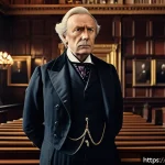Home 20 영국 유명 인물 - A dignified 19th-century British political leader standing in a grand historic parliament chamber, d...
