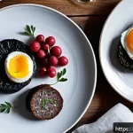 Home 18 블랙 푸딩의 유래 - A rustic Nordic kitchen scene featuring a traditional black pudding breakfast plate from northern Sw...