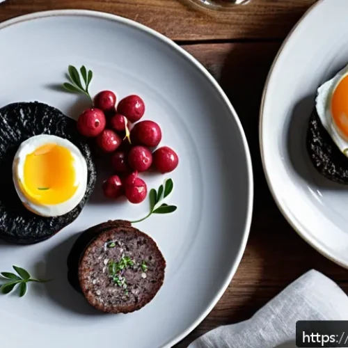 Home 30 블랙 푸딩의 유래 - A rustic Nordic kitchen scene featuring a traditional black pudding breakfast plate from northern Sw...